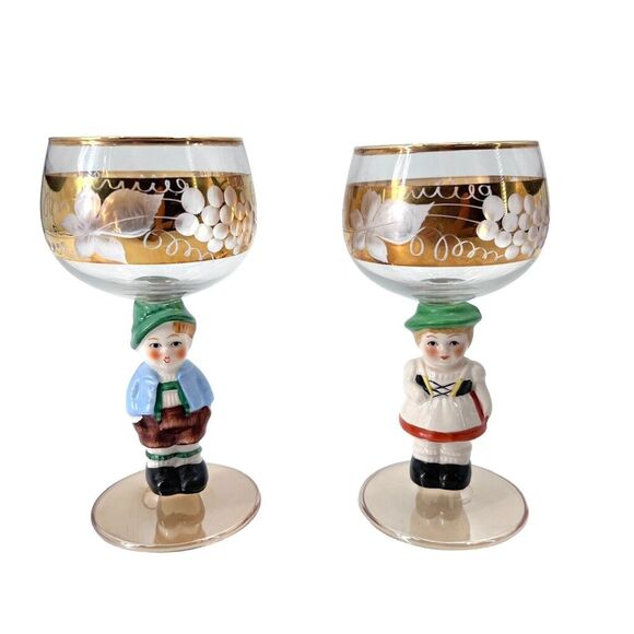 Vintage Mid-Century Wine Goblet Goebel Hummel Figurine Stems (Hansel & Gretel) - Picture 1 of 7